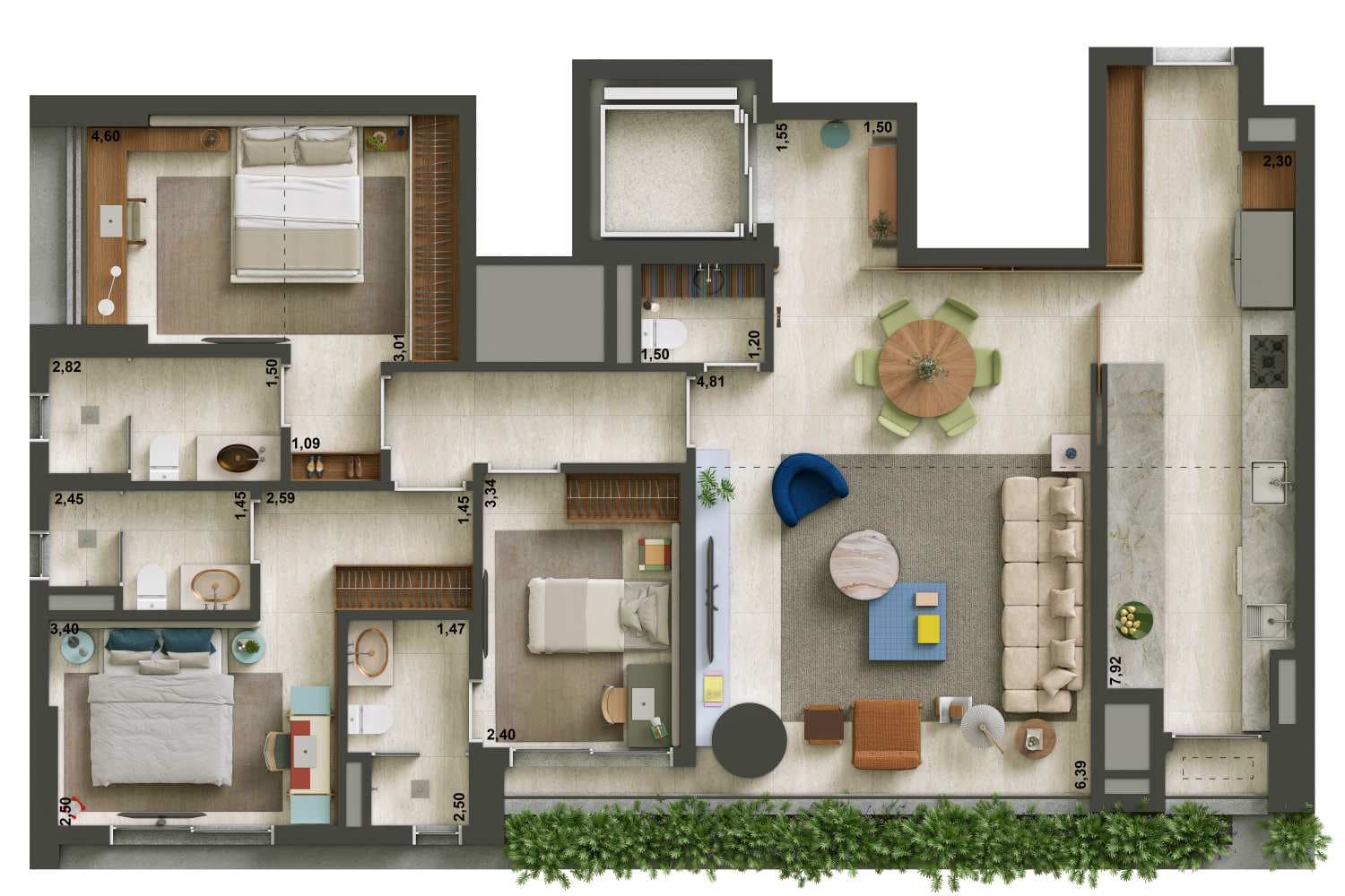 Apartamento opção 1 | 130 m²