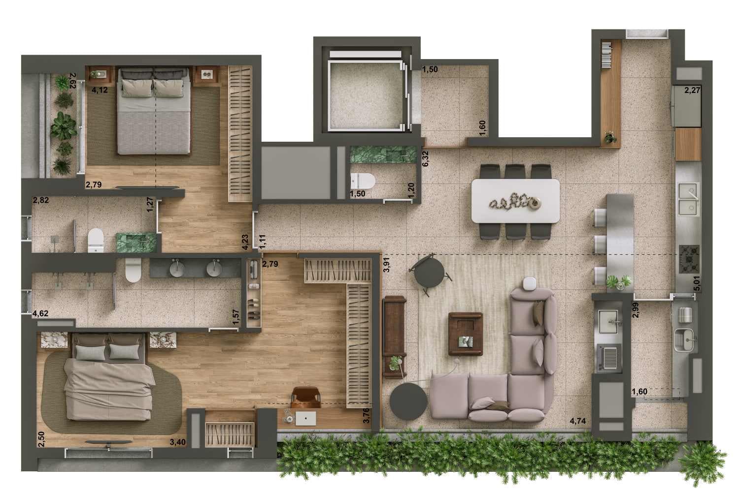 Apartamento opção 2 | 130 m²