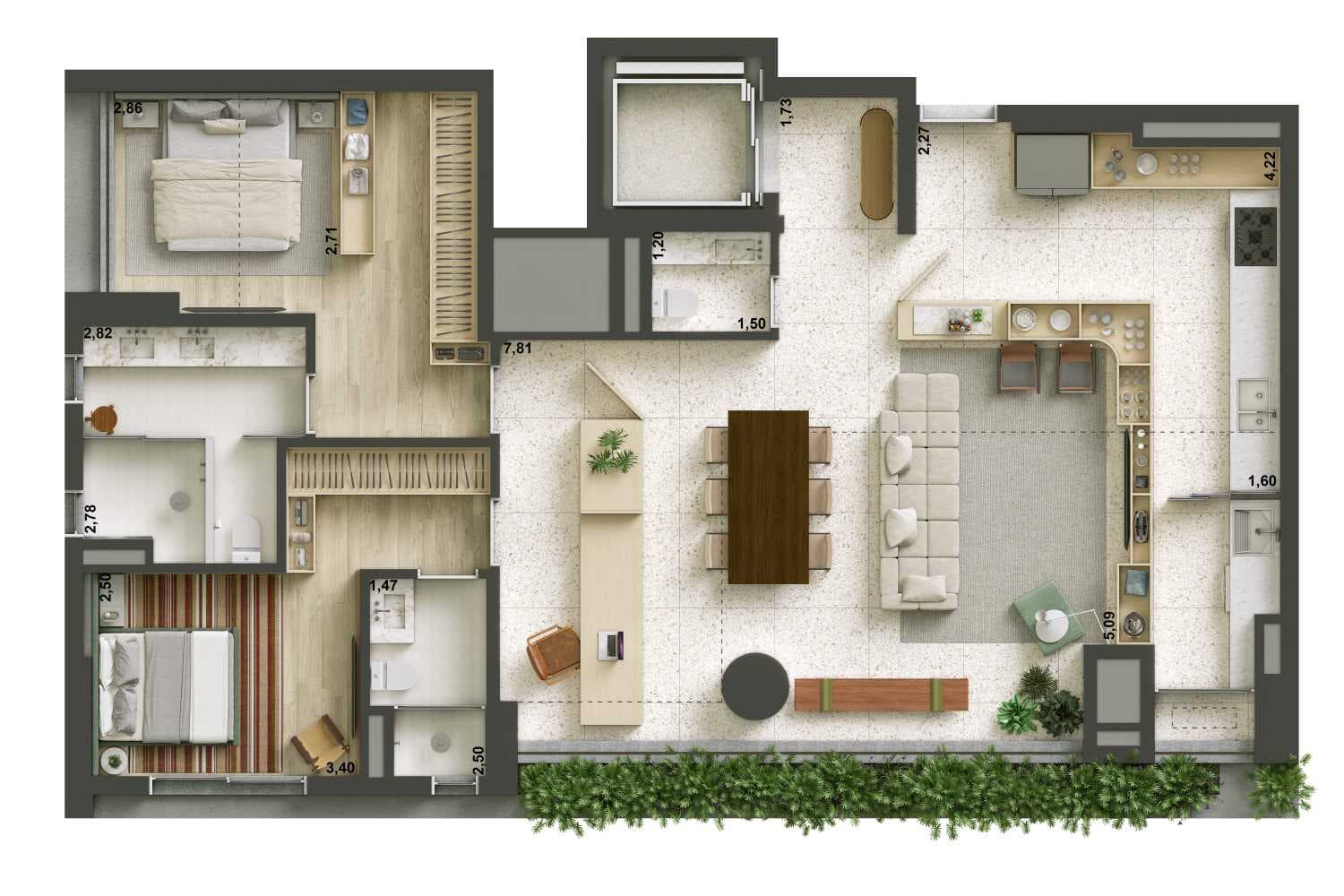Apartamento opção 4 | 130 m²